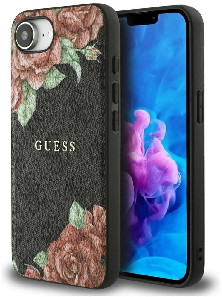 Etui Guess 4G Flowers Print MagSafe do iPhone 16e czarny