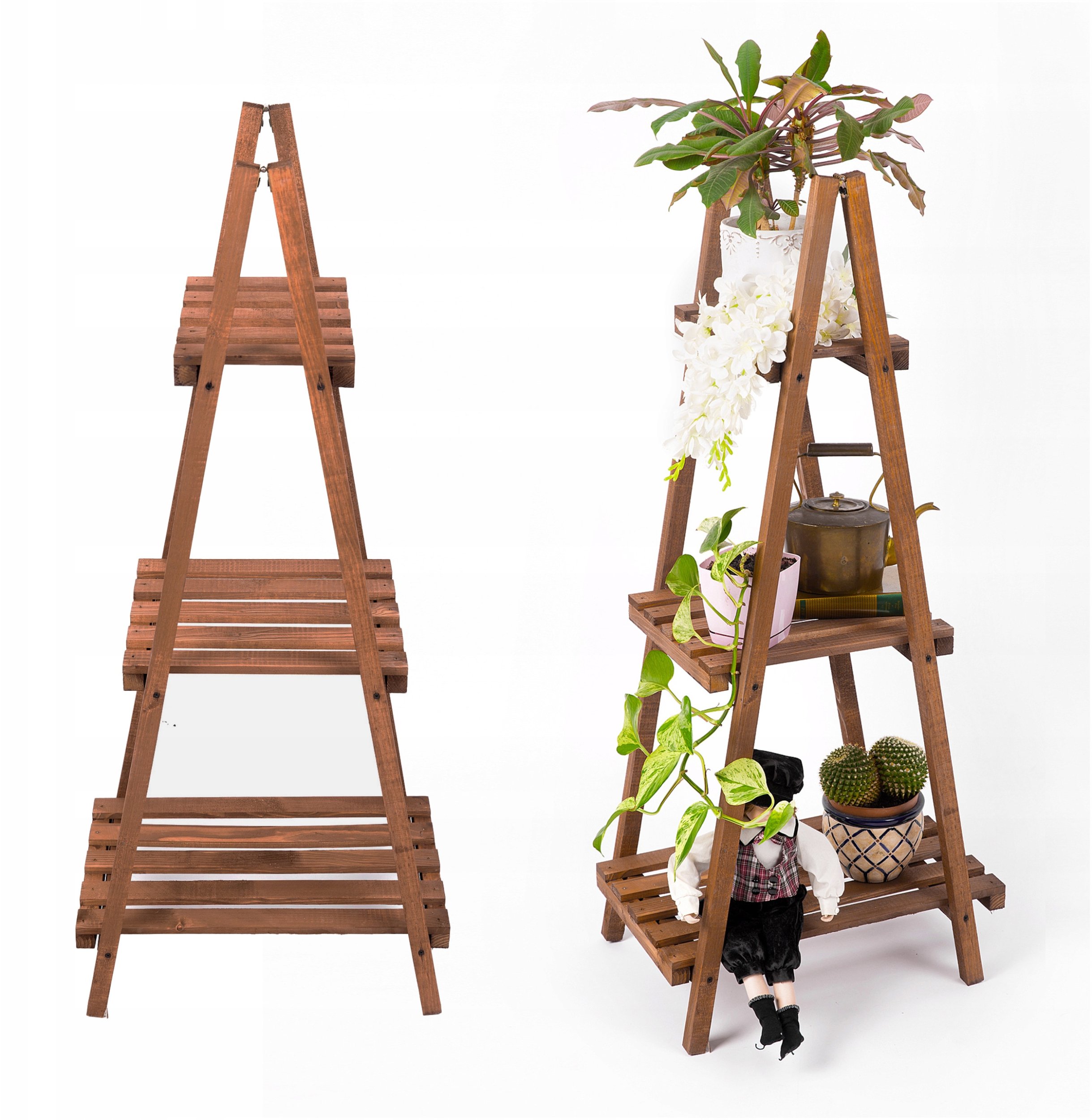STOJAK NA KWIATY DREWNIANY DRABINKA KWIETNIK BRĄZ