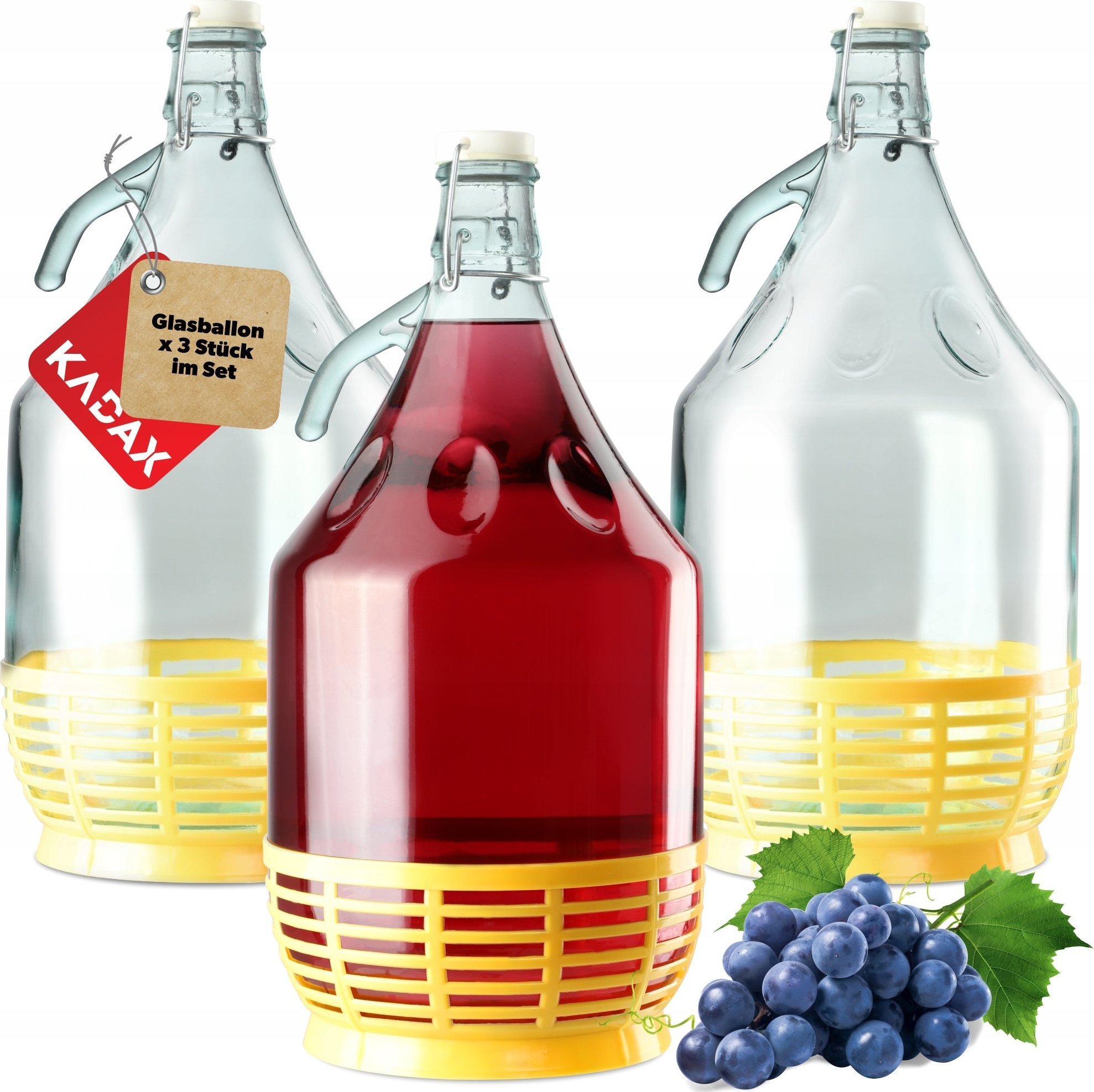 Kadax Gąsior Balon 5L Dama Butelka Na Wino W Koszu 3szt