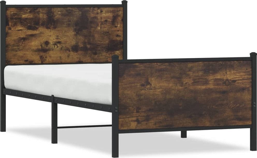 vidaXL Rama łóżka z wezgłowiem i zanóżkiem, przydymiony dąb 90x200 cm