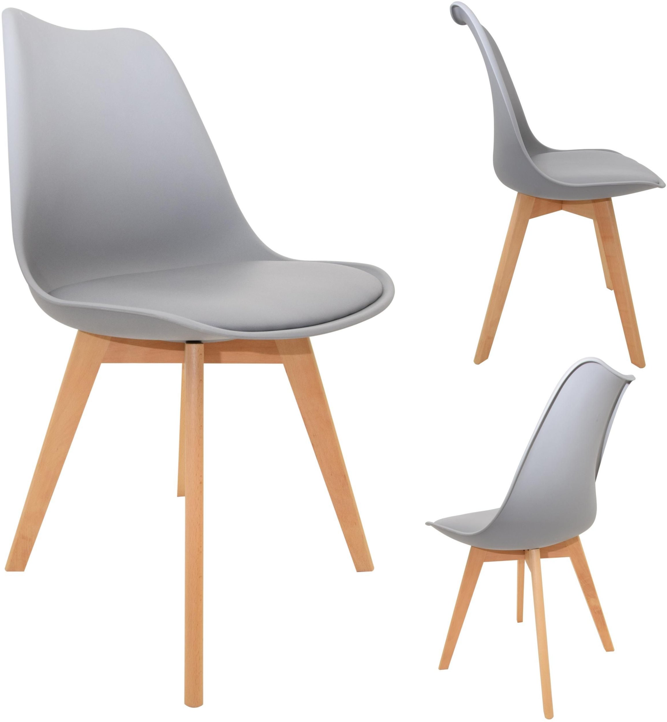 Krzesło skandynawskie szare ekoskóra nogi bukowe do salonu i jadalni