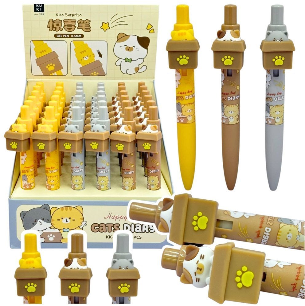 Długopis Żelowy Z Kotem W Pudełku Niebieski Tusz 0.5mm