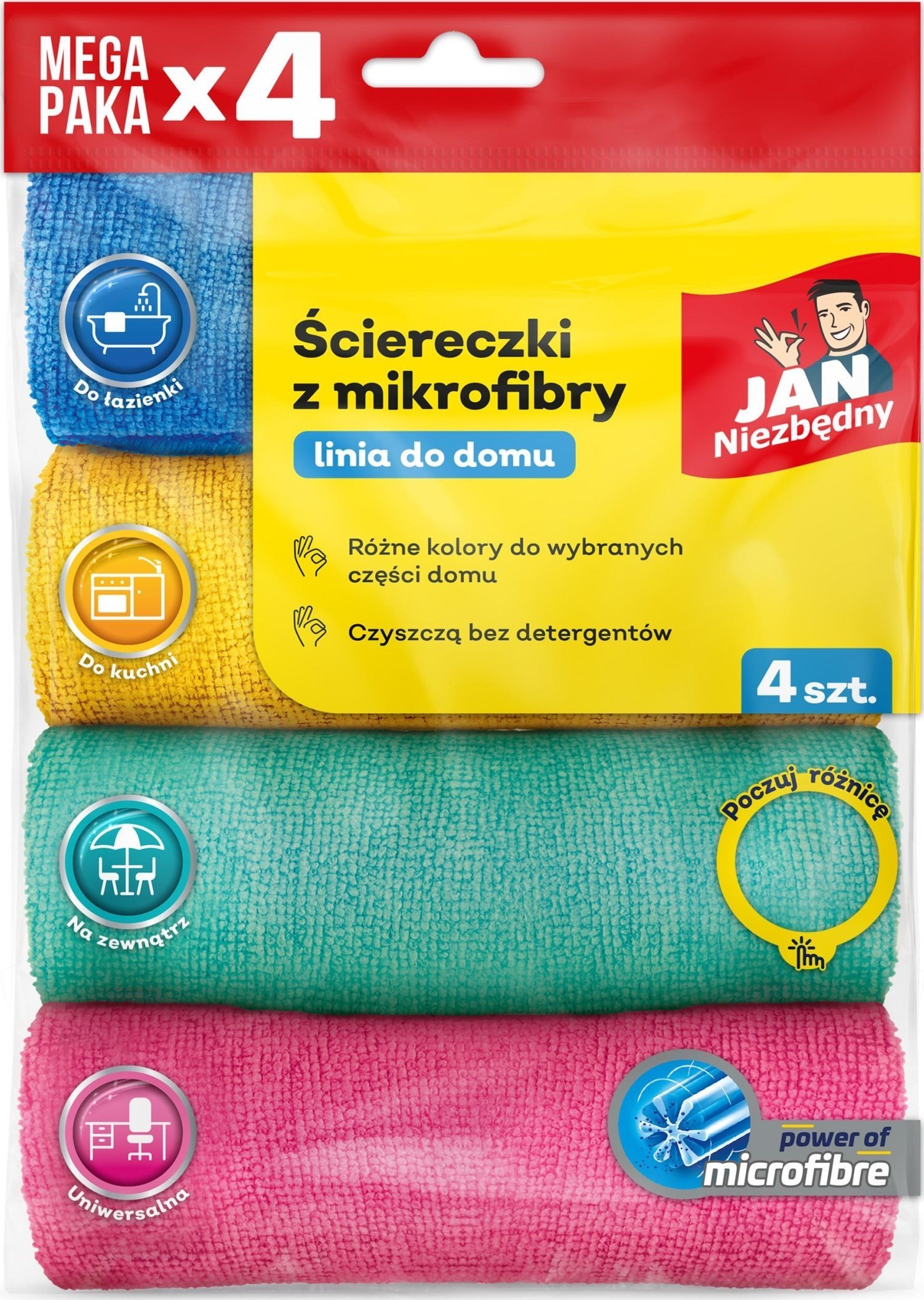 Sarantis Ściereczki z mikrofibry JAN NIEZBĘDNY, 4 szt., mix