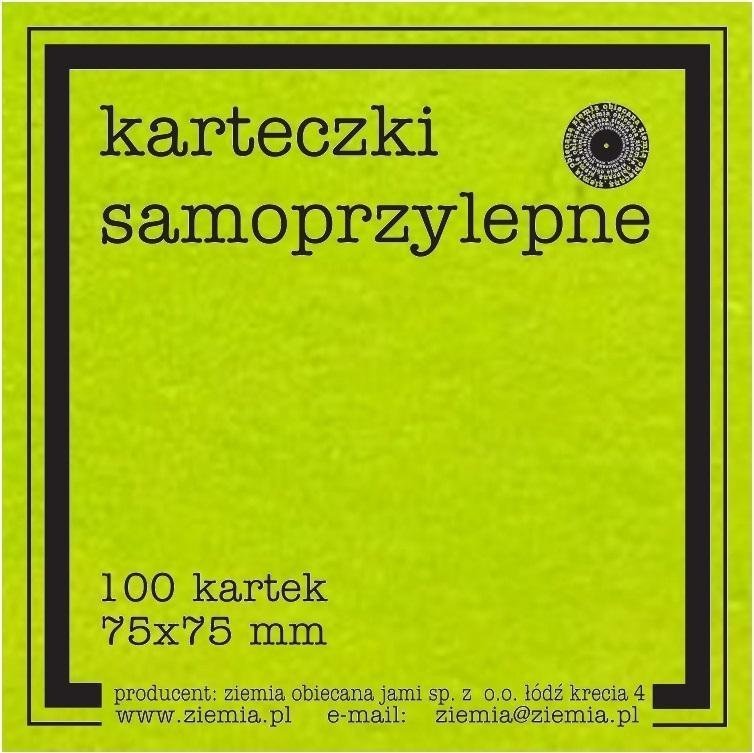 Ziemia Obiecana Karteczki samoprzylepne Fluo 75x75mm 100K zieleń
