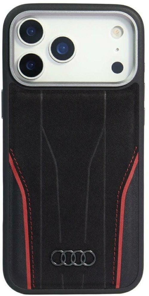 Case Audi R8 Genuine Leather MagSafe for iPhone 17 Pro Max black-red