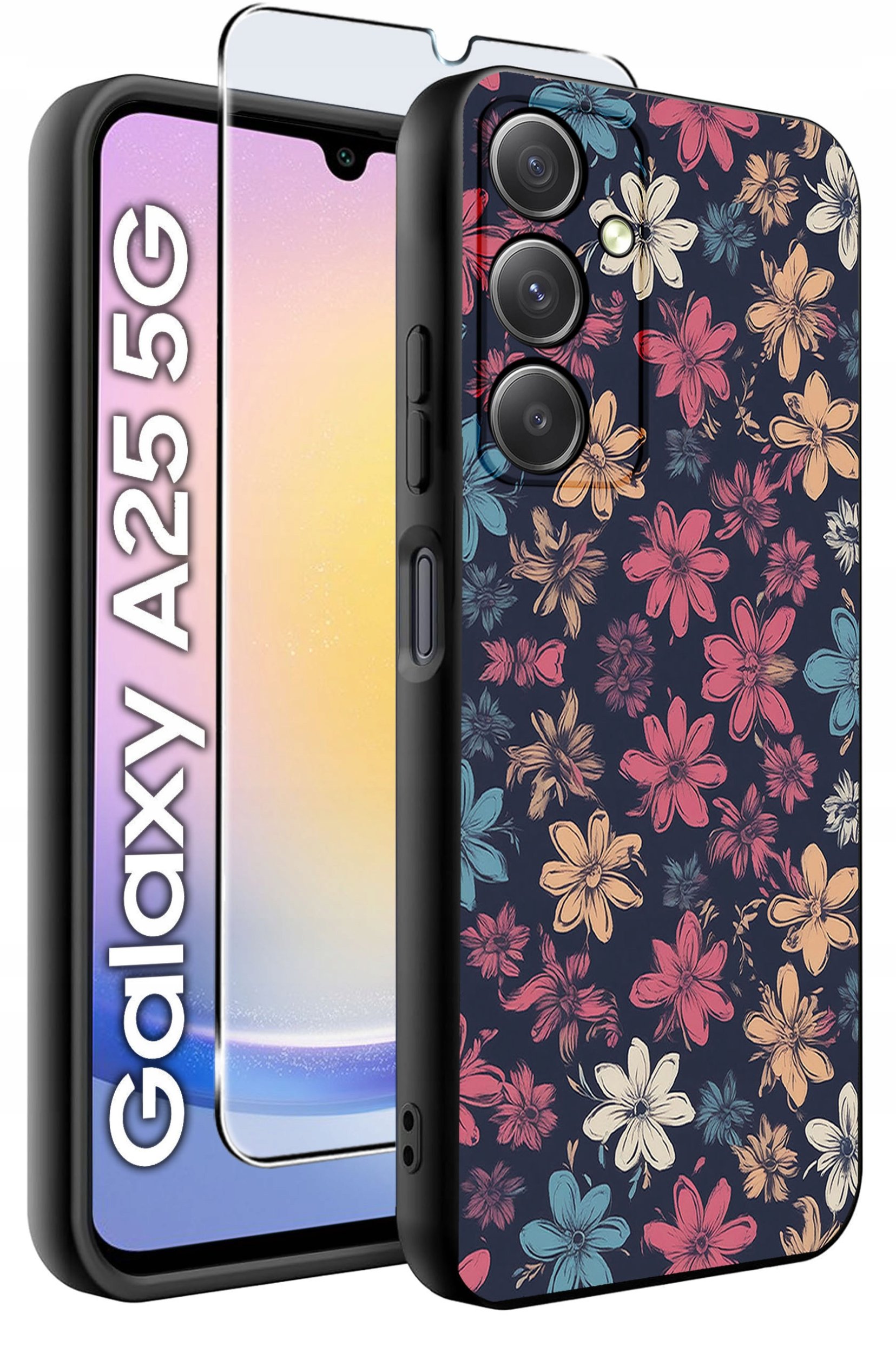 ETUI do Samsung A25 5G WZORY | SILIKONOWE MATT CASE + SZKŁO HARTOWANE 9H