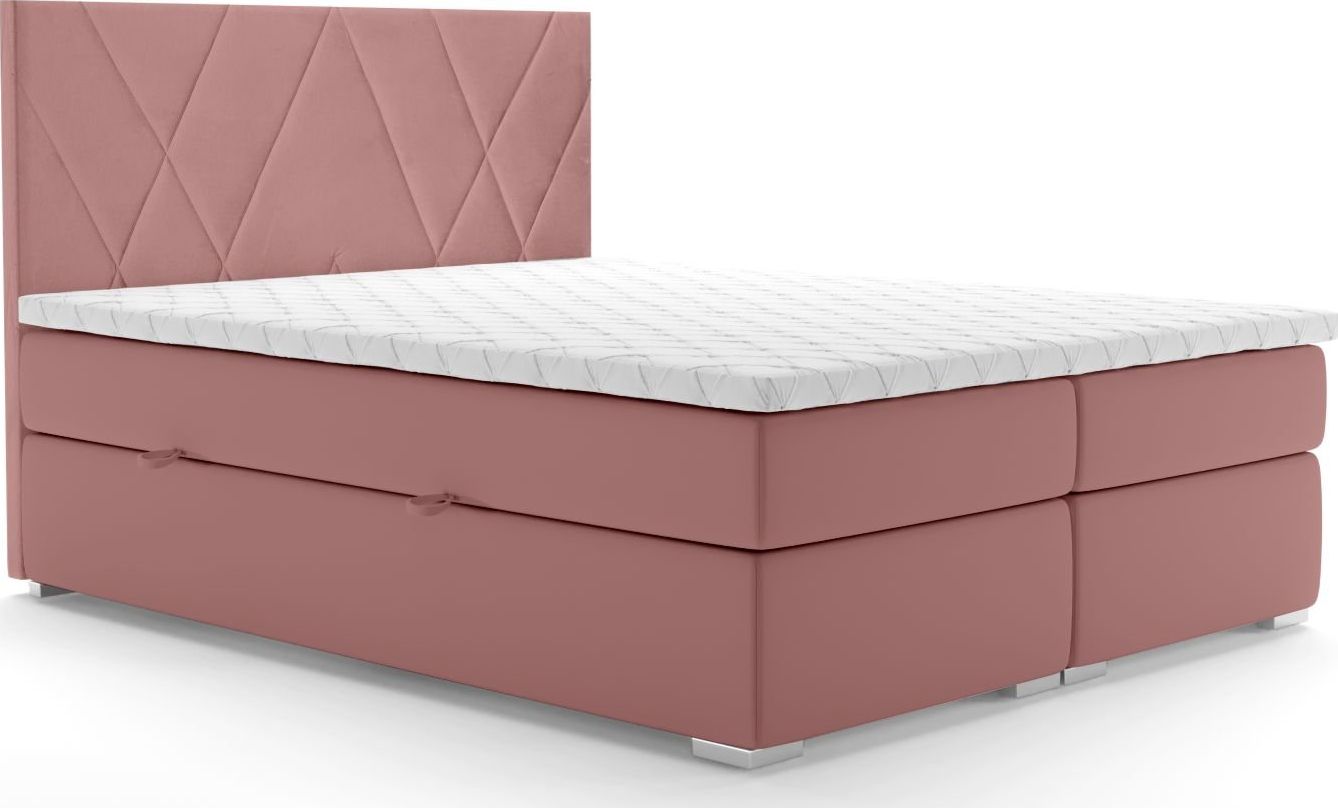 LAVERTO Łóżko kontynentalne MELROSE 140x200 różowe velvet z pojemnikiem