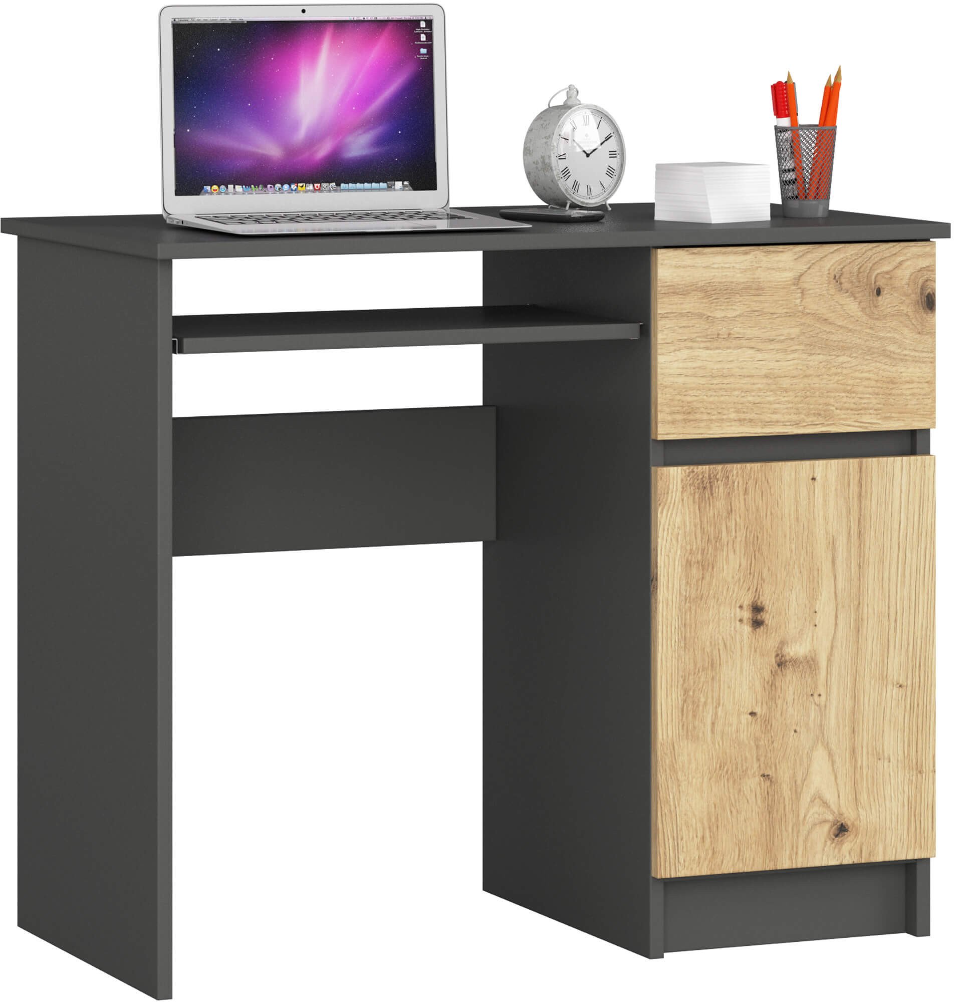 Biurko Fabryka Mebli Akord BIURKO KOMPUTEROWE PIKSEL SZARE / DĄB ARTISAN - PRAWE