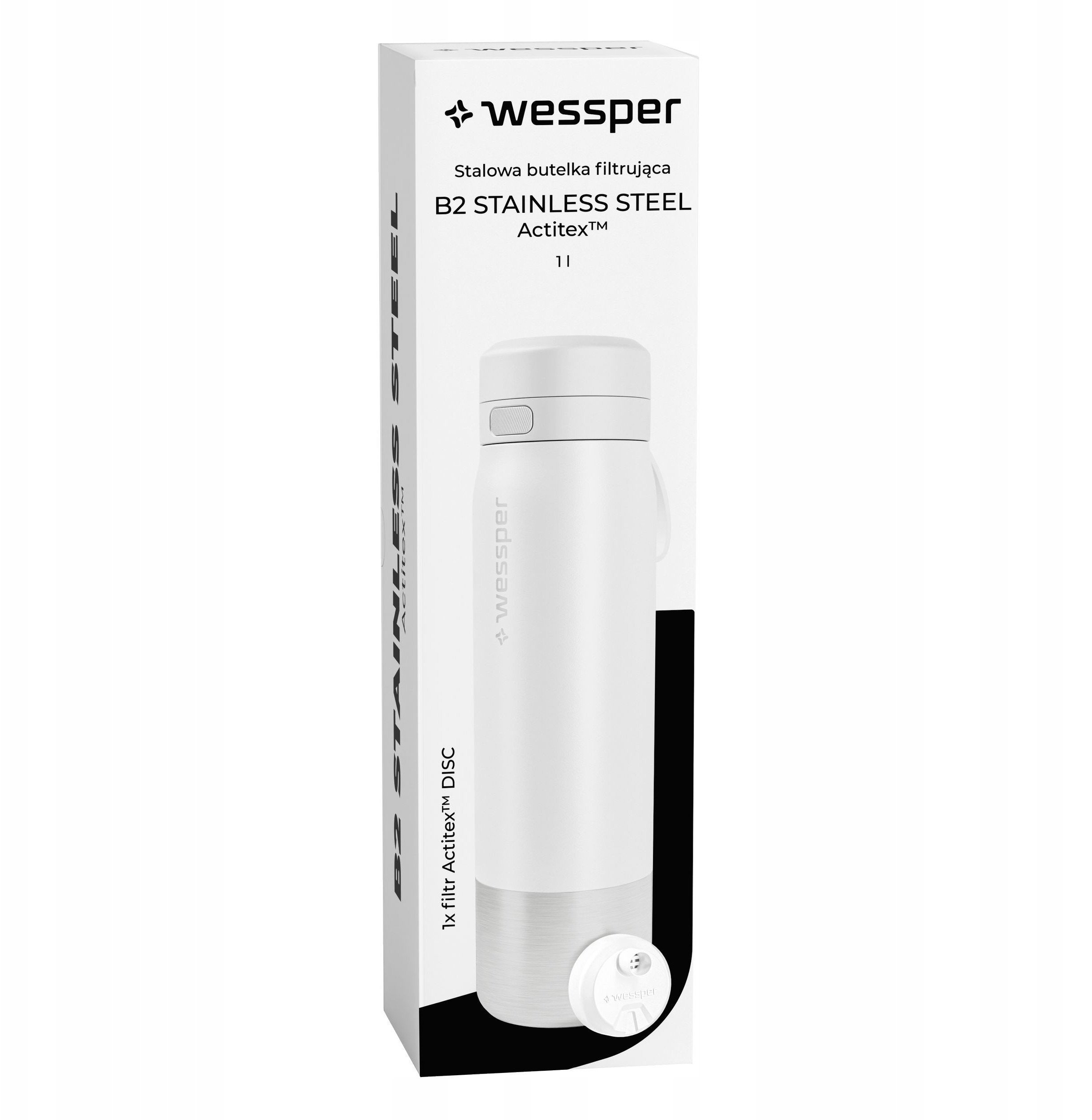 Butelka filtrująca Wessper B2 STAINLESS STEEL Actitex™ 1000ml White (WES276-1000-WH_K)
