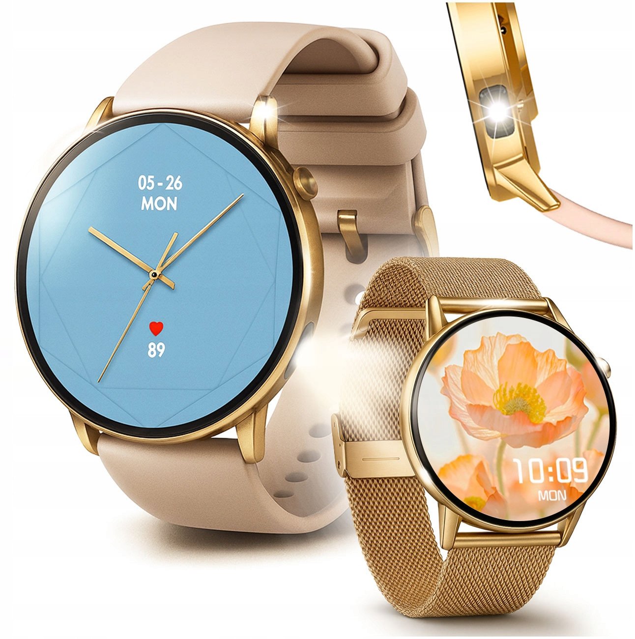 Smartwatch Damski Amoled Rozmowy Menu Polski - Zdrowie Sport Chat GPT Złoty