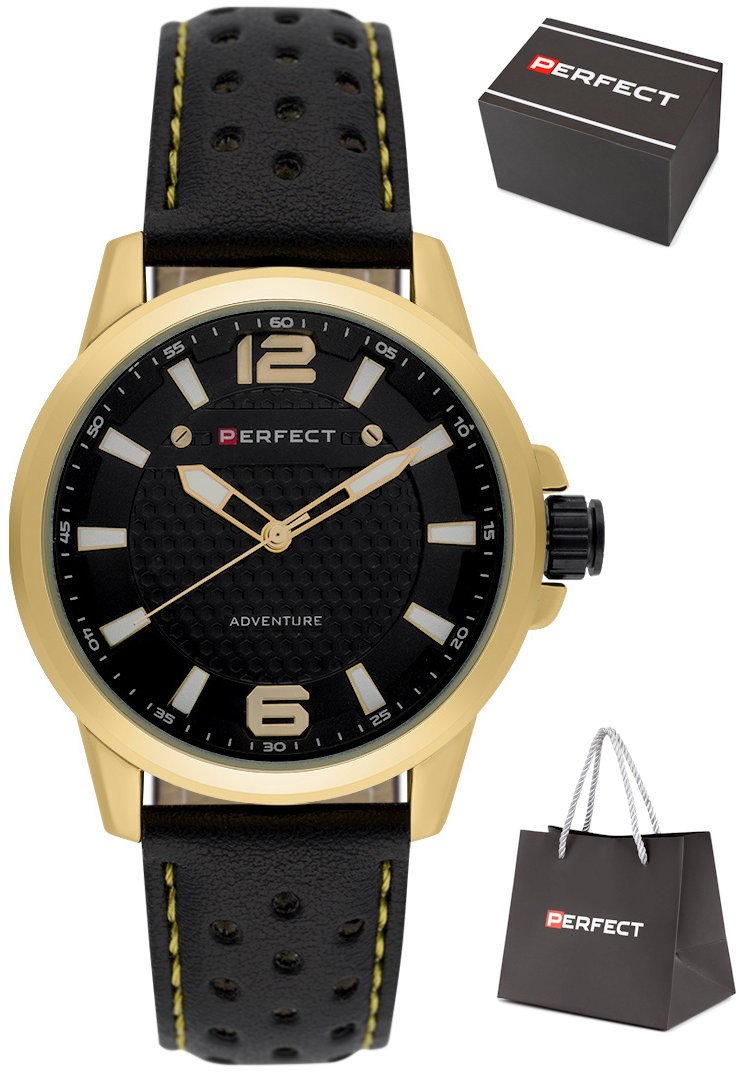 Zegarek Perfect W146-04 męski perforowany pasek 44 mm .
