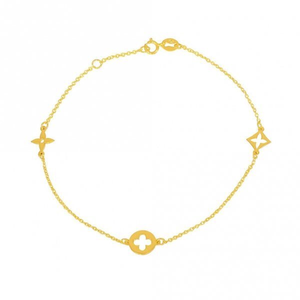 Złota bransoletka 585 z motywami koniczyny i gwiazdy