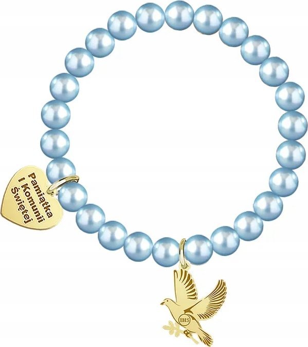 Radziszewska Jewellery Bransoletka na KOMUNIĘ Gołąb Serce z GRAWEREM Perły Prezent ŻYCZENIA GRATIS