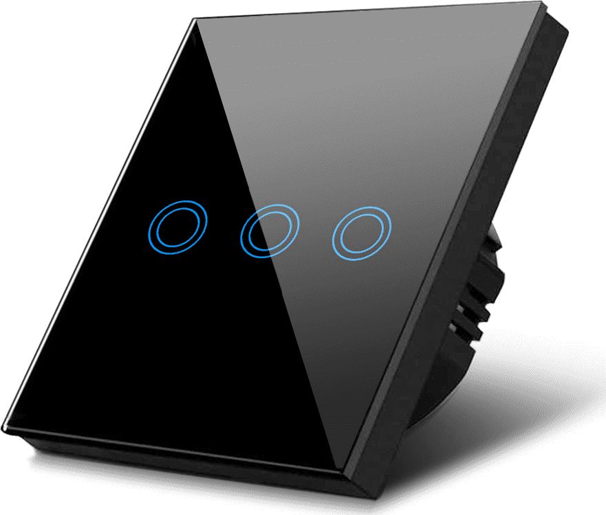 Maclean Dotykowy włącznik światła, potrójny, szklany, czarny z okrągłym przyciskiem Maclean Energy MCE705B, wymiary 86x86mm, z podświetl