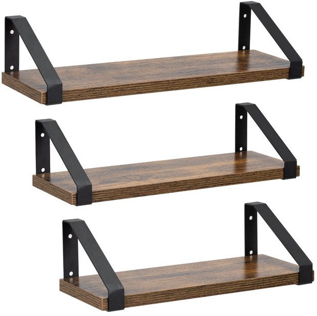 Półka ścienna na przyprawy, książki zestaw 3 szt. półki wiszące czarno-brązowe UNIWERSALNY