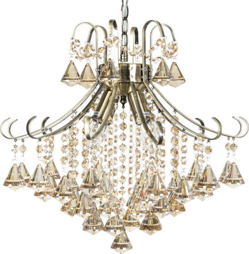 Lampa wisząca Mdeco Pałacowa LAMPA wisząca ELM6248/4 21QG MDECO metalowa OPRAWA crystal ZWIS glamour mosiądz bursztynowy