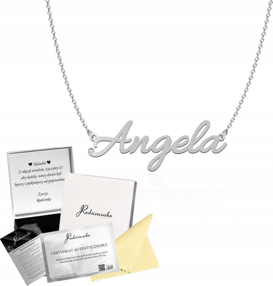 Radziszewska Jewellery Naszyjnik Srebrny z imieniem ANGELA Łańcuszek Kobieta 925 DEDYKACJA GRATIS