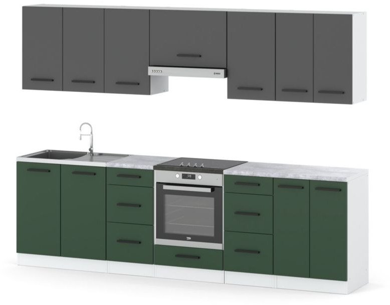 Kuchnia Nowoczesna Duża Z Blatem Roma 2.8m Biały Butelkowa Zieleń Szary Mat