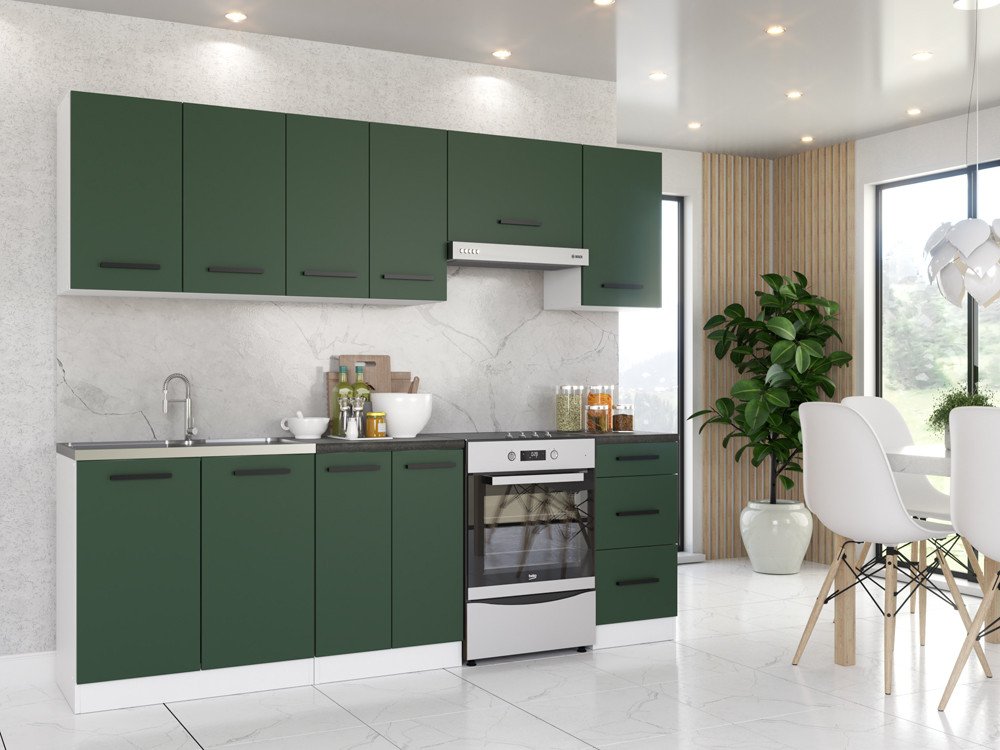 Kuchnia Mokka Modułowa Blat 2.4m Nowoczesna Biała Szara Butelkowa Zieleń