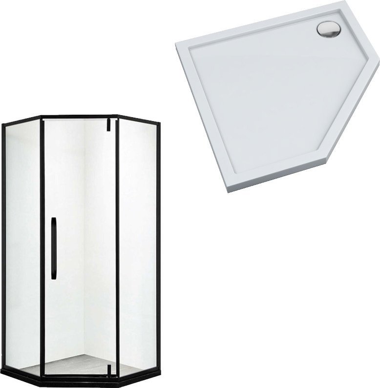 Cersanit Kabina prysznicowa pięciokątna 80 czarna LOFT z wysokim 14 cm białym brodzikiem