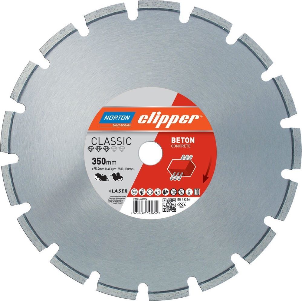Norton Clipper NORTON CLIPPER TARCZA DIAMENTOWA NORTON CLASSIC BETON LASER 350 MM X 25,4 MM DO BETONU do NORTON CLIPPER C51