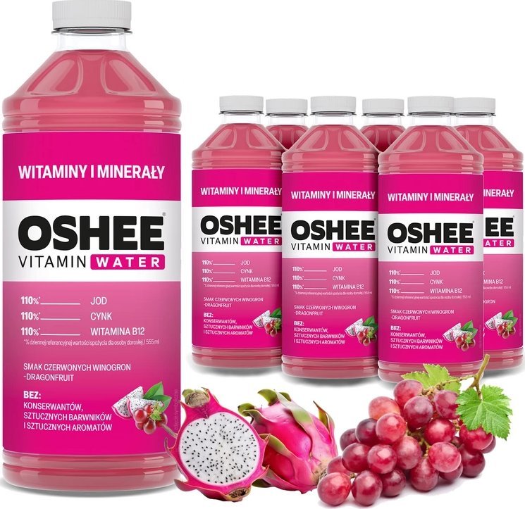 Oshee 6x OSHEE Vitamin Water witaminy i minerały winogrona - dragonfruit 1100 ml