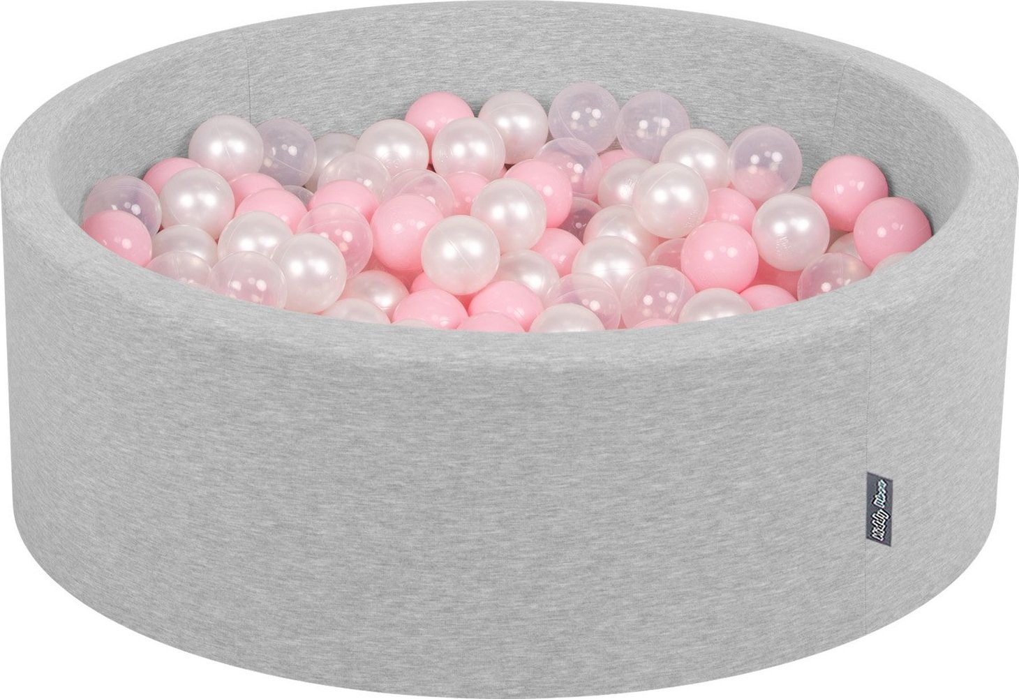 KiddyMoon KiddyMoon Suchy basen okrągły z piłeczkami 7cm jasnoszary: pudrowy róż-perła-transparent 90x30cm/200piłek Zabawka basen piankowy