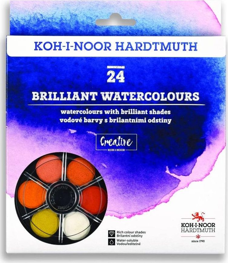 Koh I Noor Farby akwarelowe Brilliant 24 kolory okrągłe
