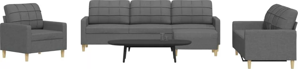 vidaXL vidaXL 4-cz. zestaw sof z podnóżkiem, ciemnoszary, obity tkaniną