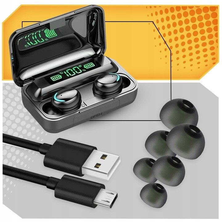 SŁUCHAWKI BEZPRZEWODOWE BLUETOOTH 5.1 POWERBANK SPORTOWE DOUSZNE MIKROFON