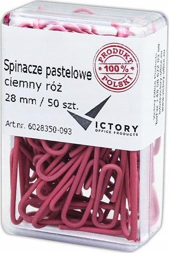 Victory Office Product SPINACZE BIUROWE VICTORY OFFICE 28MM 50 SZT. OKRĄGŁE PASTELOWE CIEMNORÓŻOWE POJEMNIK PLASTIKOWY