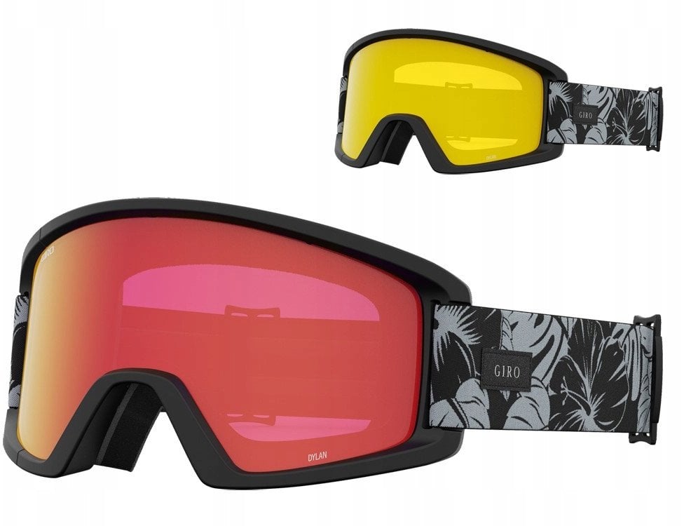 Gogle zimowe GIRO DYLAN BLACK & GREY BOTANICAL LX (Szyba lustrzana kolorowa AMBER SCARLET 19-42% S2 + Szyba kolorowa YELLOW 84% S0) (NEW 2023/2024)