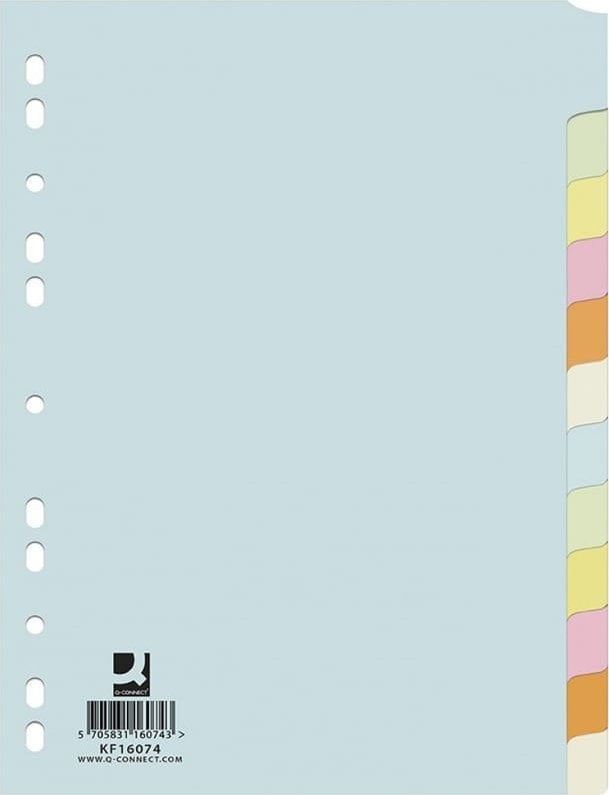QConnect Przekładki Q-CONNECT, karton, A4, 223x297mm, 12 kart, mix kolorów