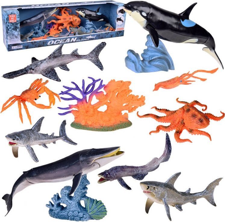 Figurka Jokomisiada Zwierzęta morskie zestaw figurki 10 szt Rekin Krab Orka Ośmiornica ZA5175