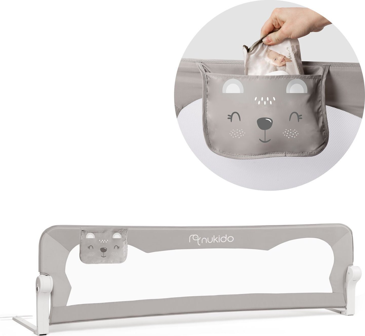 Nukido Osłona zabezpieczająca na łóżko 150 x 42 x 35 cm Nukido szara