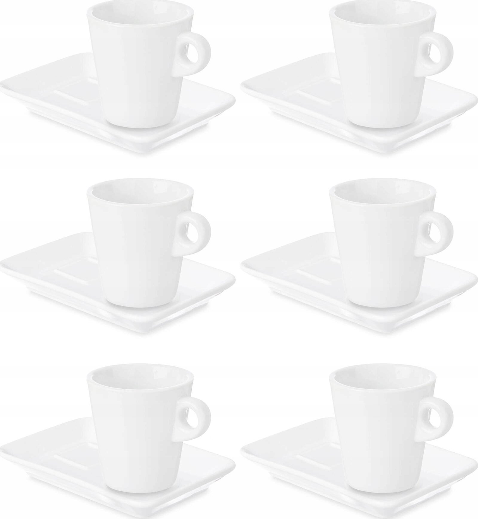 Vessia Porcelanowa filiżanka do kawy z prostokątnym spodkiem, biała, 180 ml