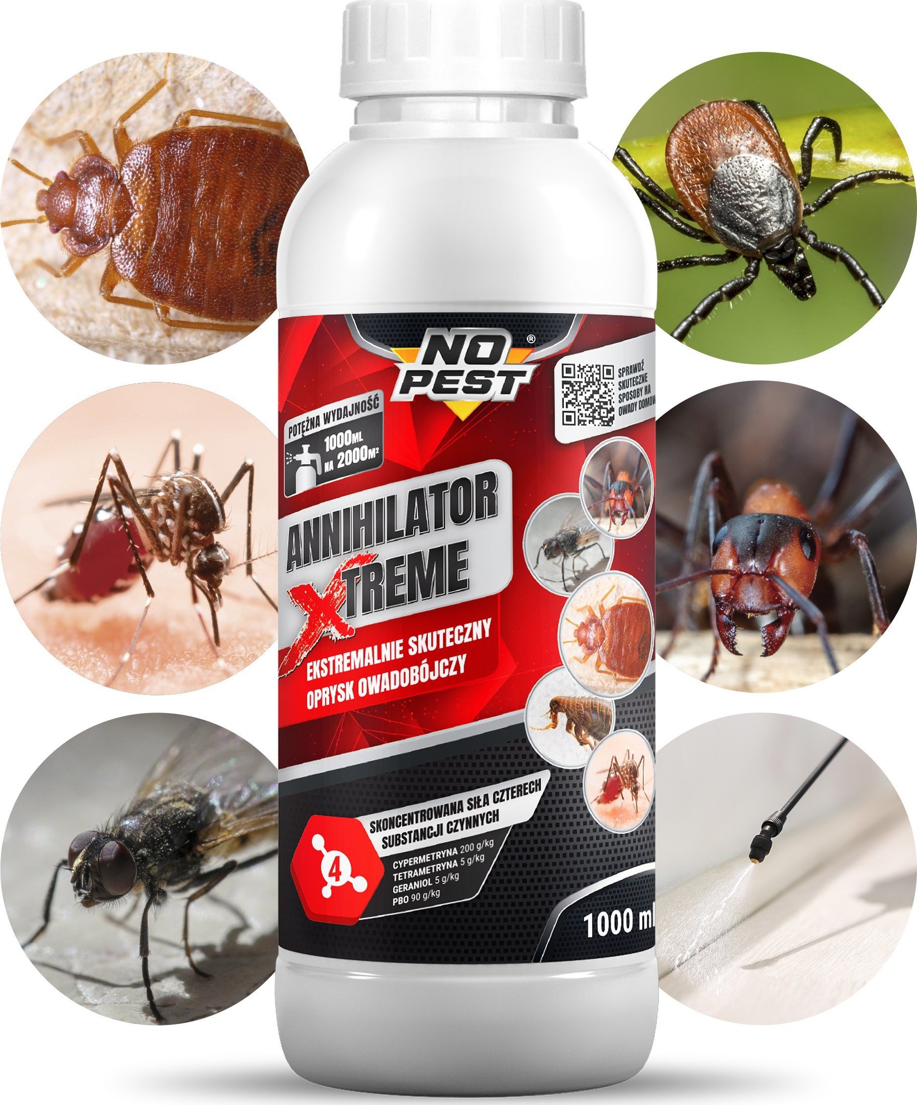 NO PEST Ultra Mocny Oprysk Owadobójczy 1L Środek Płyn Preparat na Kleszcze Komary Muchy Mrówki Osy Pluskwy Karaluchy i Inne Owady
