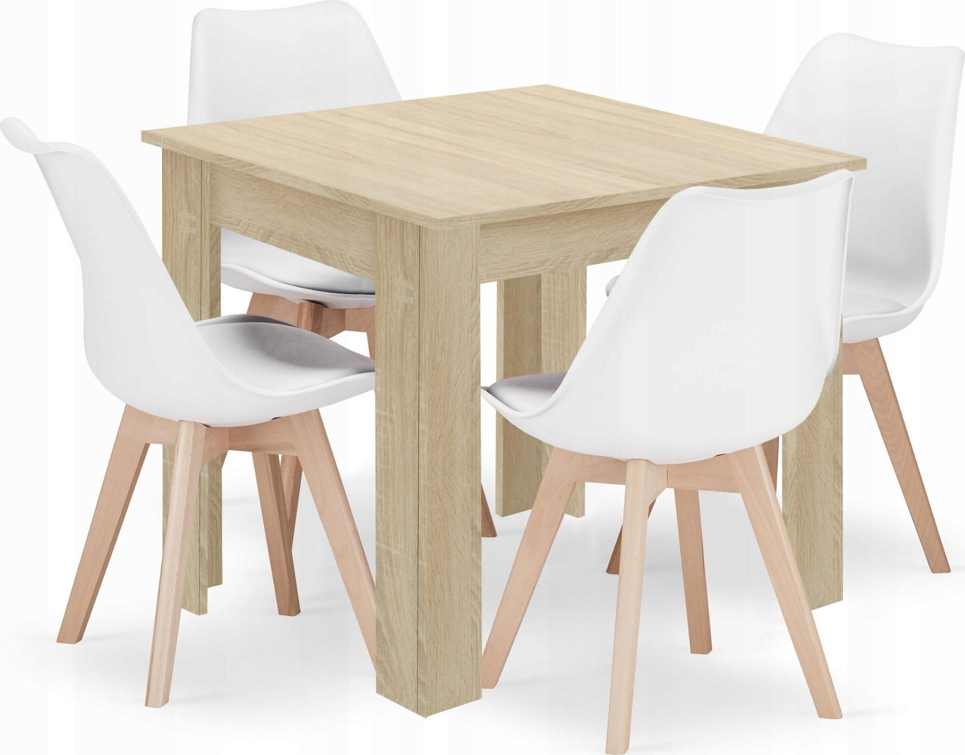 Leobert Zestaw stół kwadratowy 80x80 dąb sonoma + 4 krzesła MARK białe