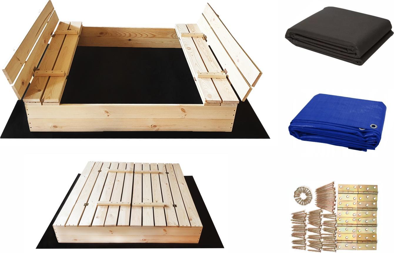 SunWood Piaskownica drewniana zamykana 120x120