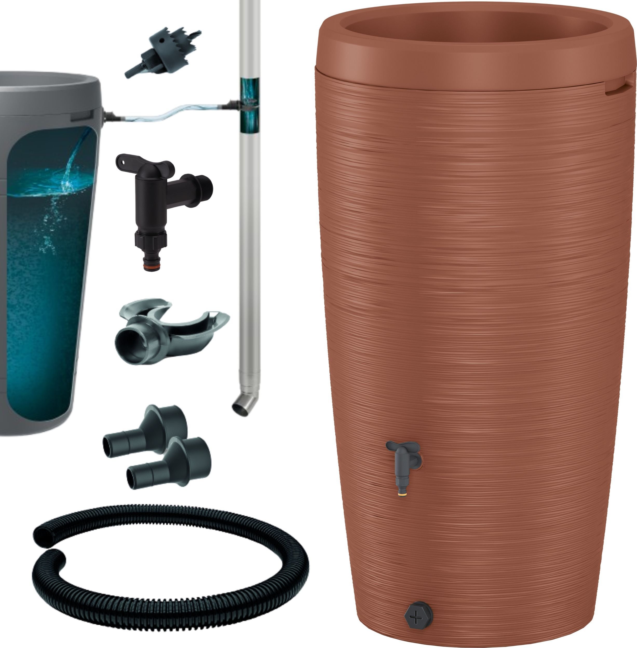 Zbiornik na deszczówkę Gobi 240l Beczka na wodę + zestaw przyłączeniowy