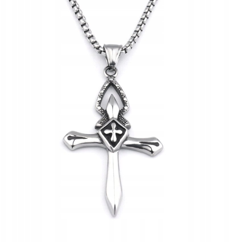 NASZYJNIK Srebrny Stal KRZYŻYK KRZYŻ MODLITWA 368