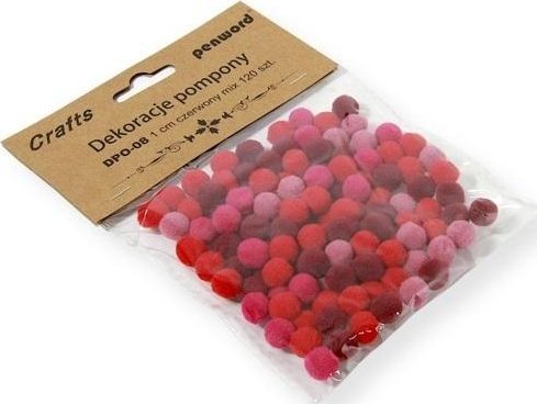 Dekoracje pompony 1cm mix czerwony 120szt