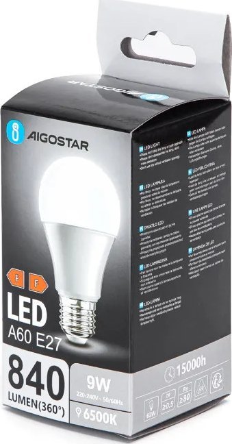 Aigostar Żarówka diodowa LED A60 E27 9W 6500k Żarówka diodowa LED A60 E27 9W 6500k