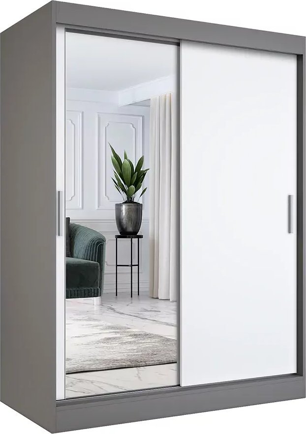 Elior Szafa przesuwna z lustrem 150 cm antracyt + biały - Lenora 4X
