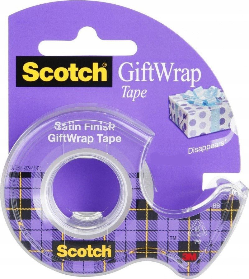 3M Taśma klejąca SCOTCH® Gift Wrap, niewidoczna, do pakowania, na podajniku, 19mmx6m
