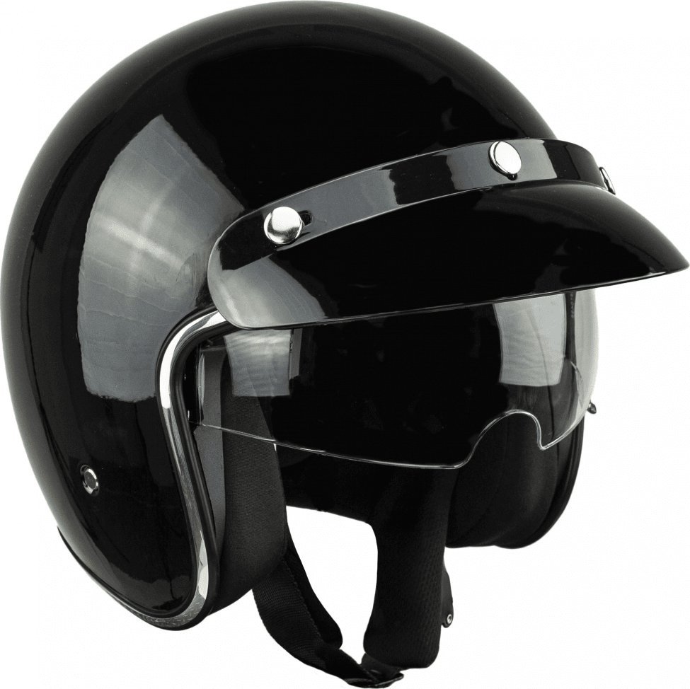 Bili Bike Kask na skuter motocyklowy otwarty z daszkiem BB 588 -przeźroczysta blenda M czarny połysk