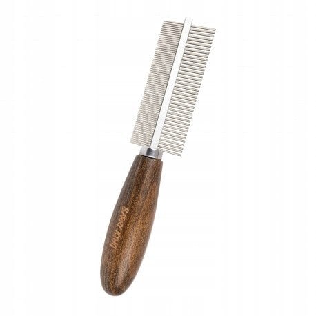 Ekskluzywny grzebie� dwustronny,dla zwierz�t, z metalow� nasad�, drewno bukowe, 38/65 pin�w, wym.4x18,8cm