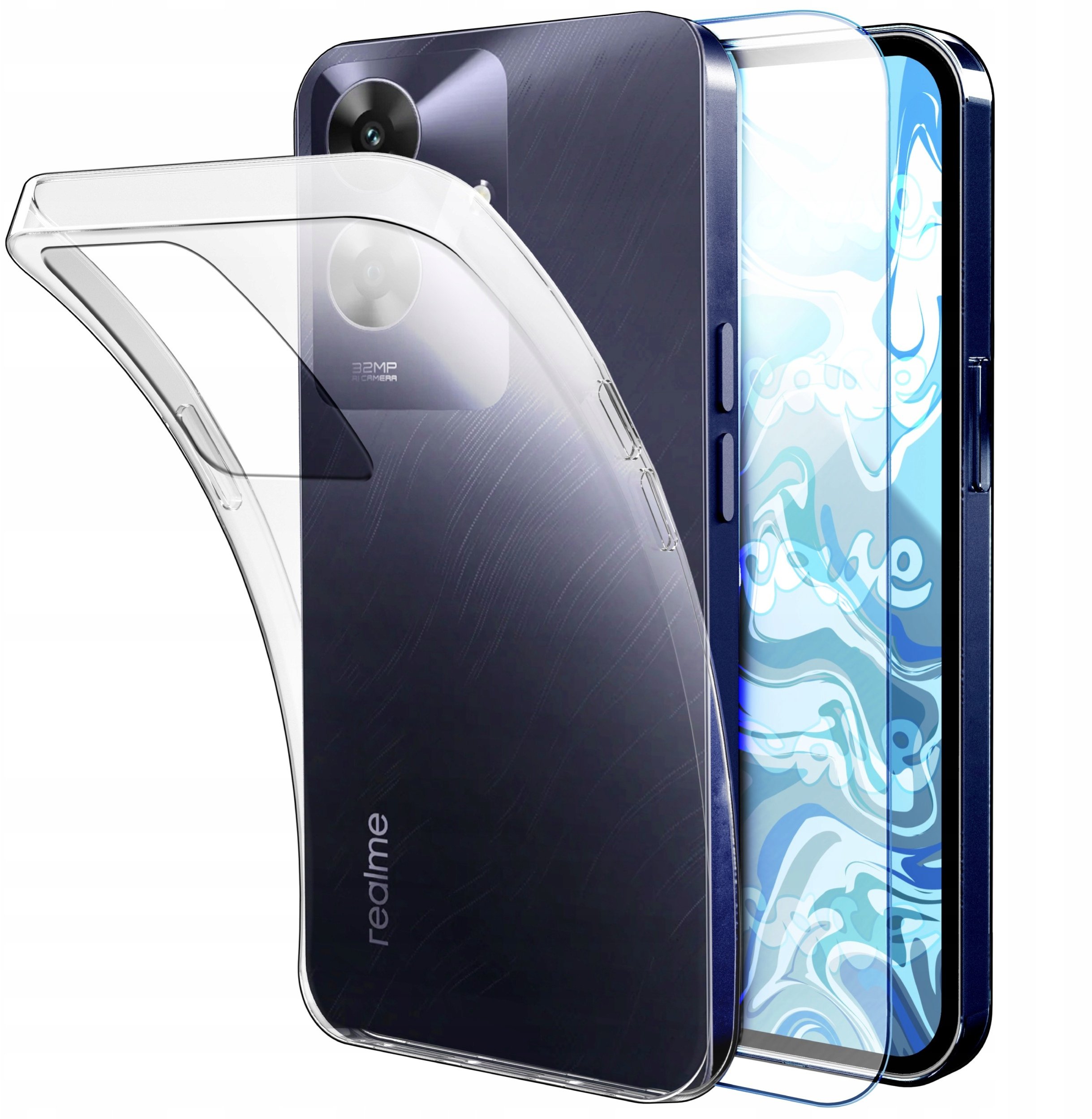 Etui Do Realme Note 60 (Przezroczyste, Silikonowe, Ochronne) Szkło 9H