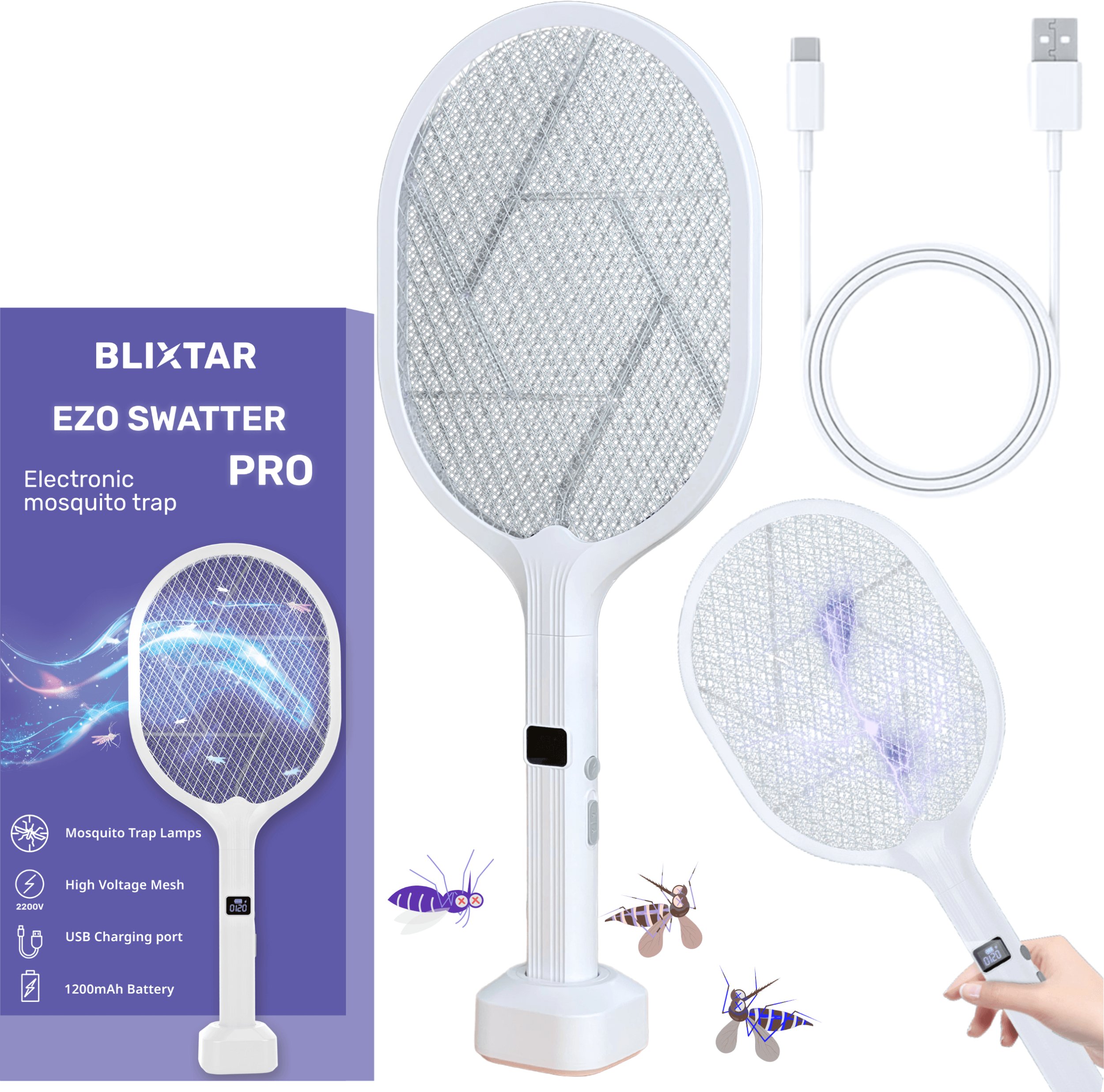 Elektryczna Łapka 2w1 Owadobójcza Na Komary Muchy Lampa LED Packa Rakieta, BLIXTAR