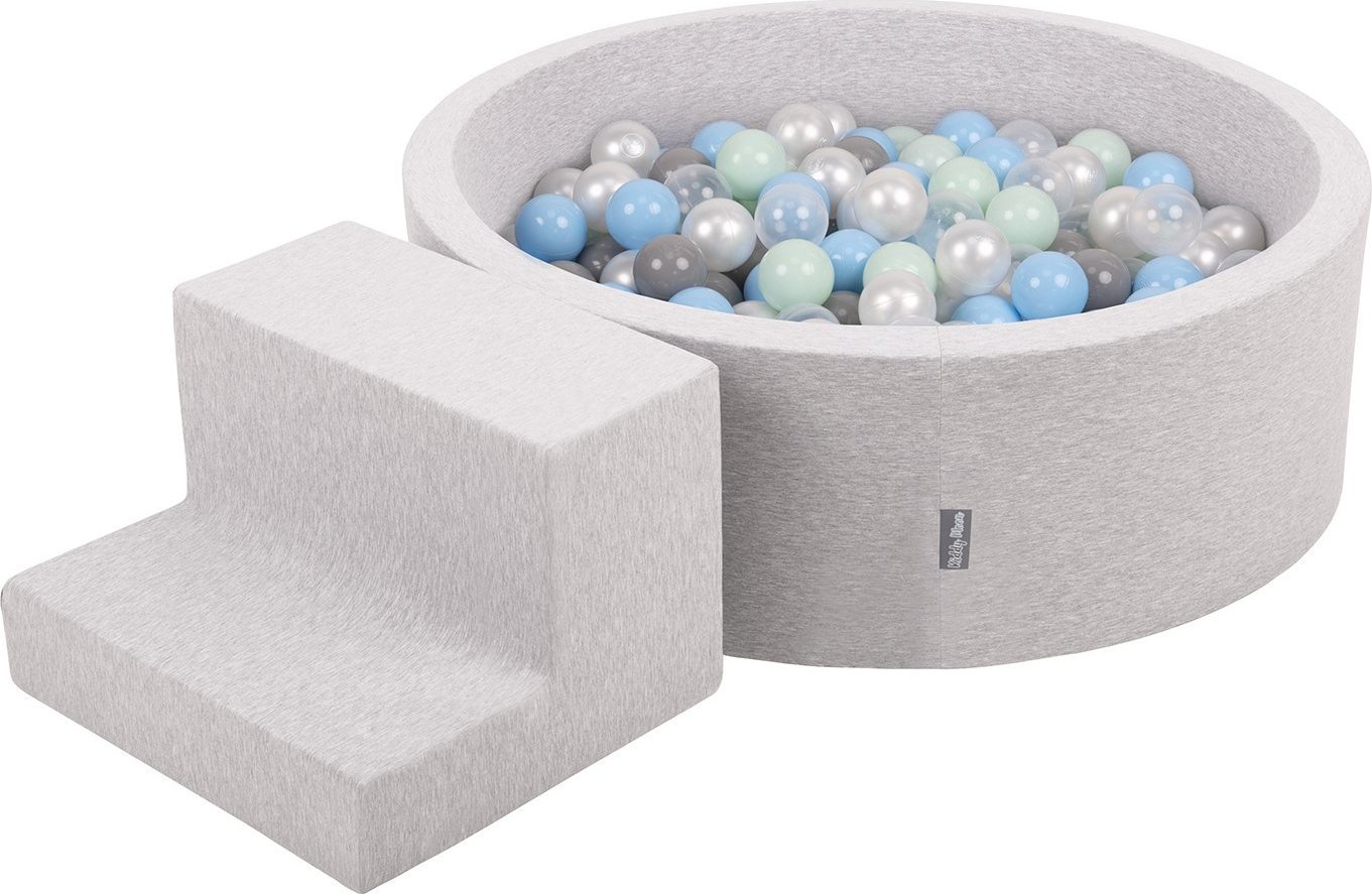 KiddyMoon KiddyMoon Piankowy plac zabaw PPZP-OK30D-122 z piłeczkami jasnoszary: perła-szary-transparent-babyblue-mięta basen 100/schodek Zabawka plac